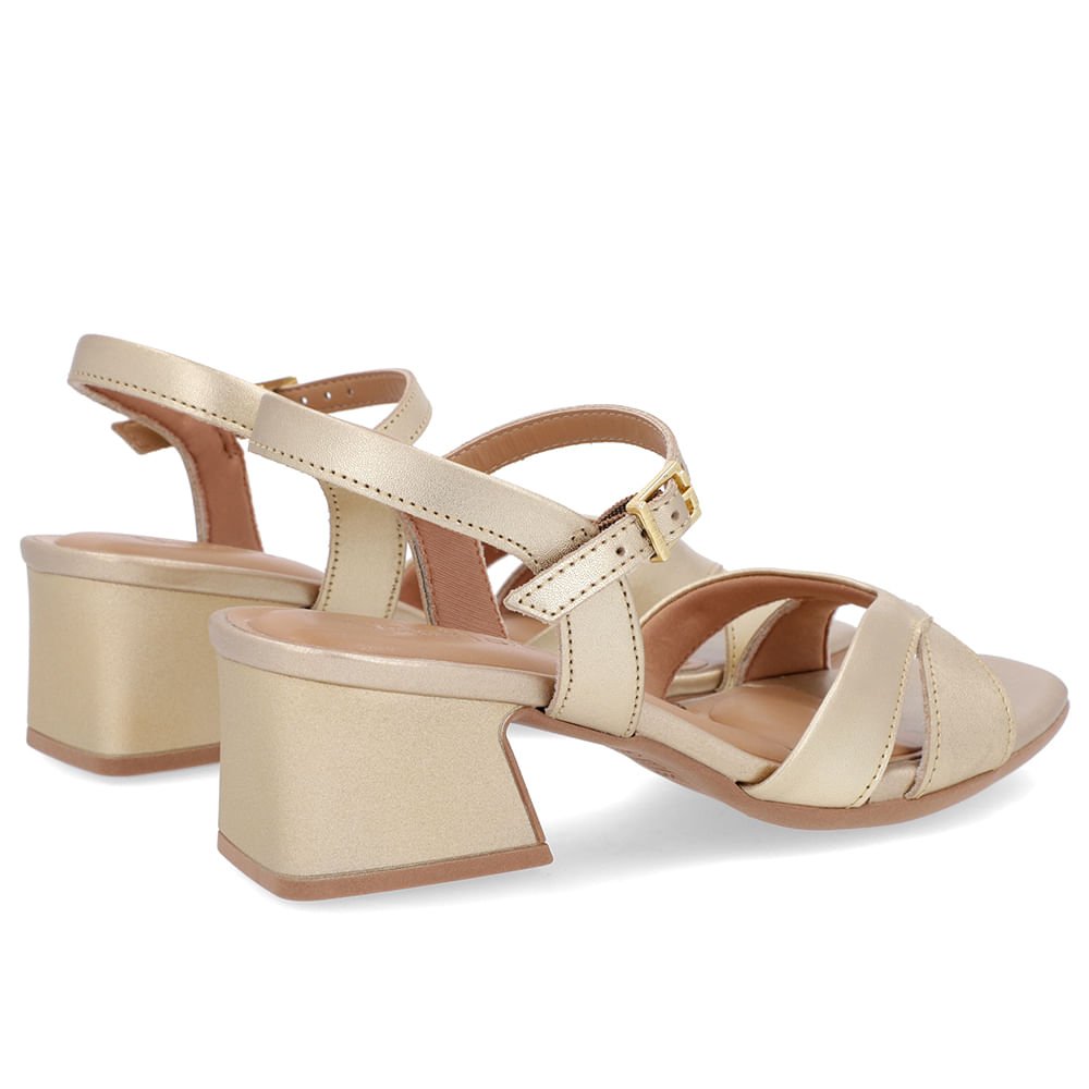 Sandália Salto Geométrico Couro Dourado Dourado 3