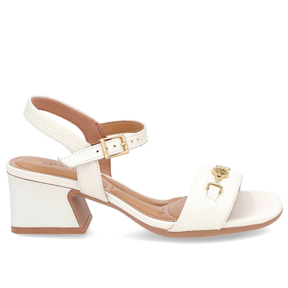 Sandália Salto Geométrico Couro Branca Bridão