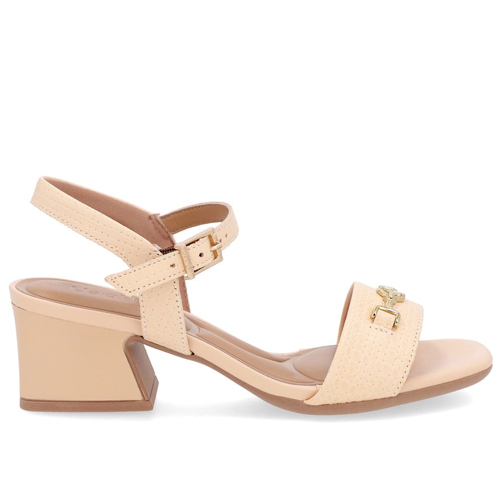 Sandália Salto Geométrico Couro Laranja Claro Bridão Laranja 1