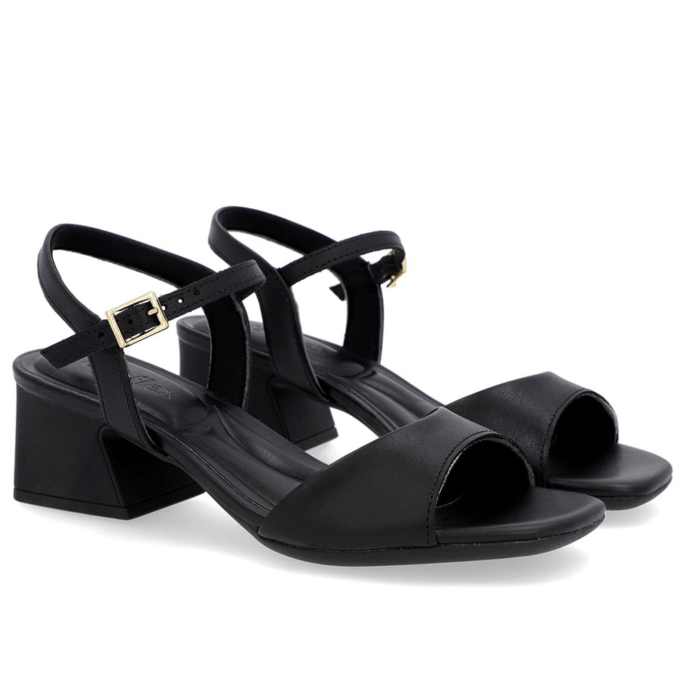 Sandália Salto Geométrico Couro Preta Preto 2