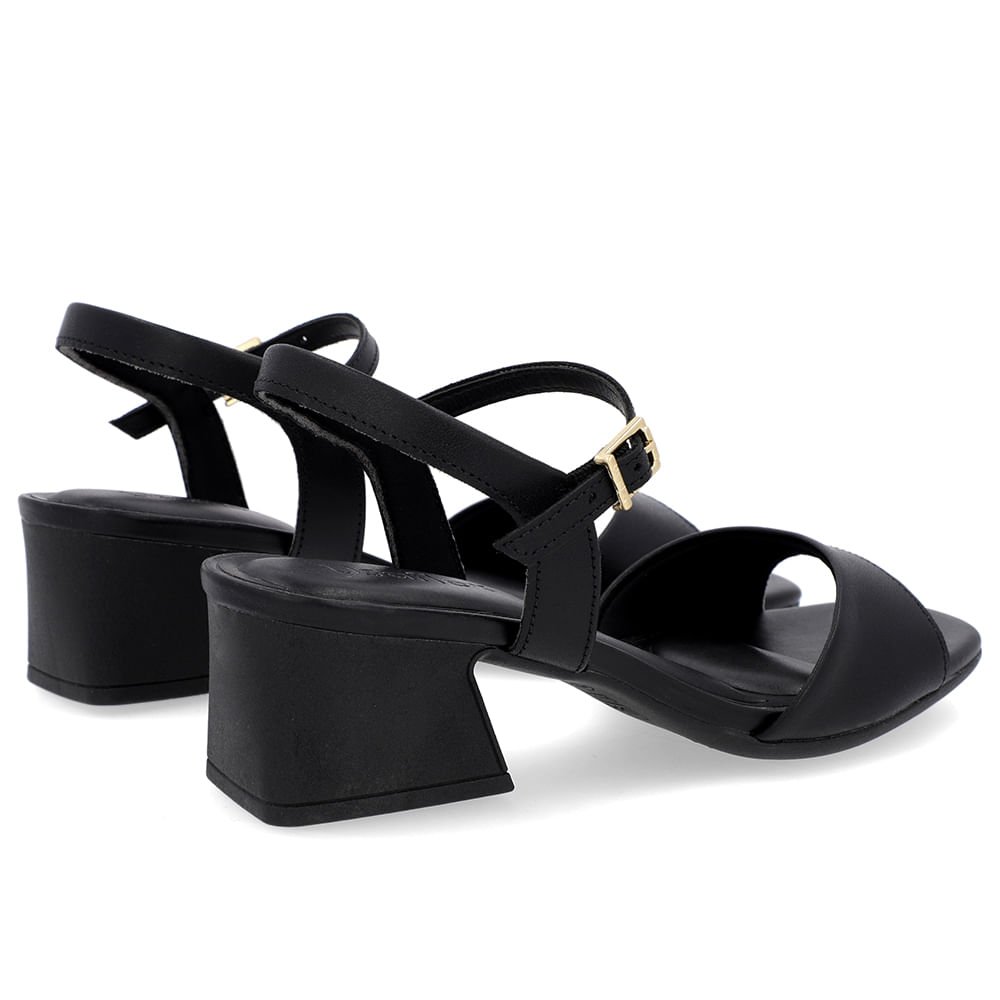 Sandália Salto Geométrico Couro Preta Preto 3