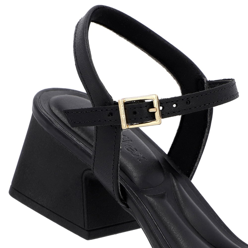 Sandália Salto Geométrico Couro Preta Preto 4