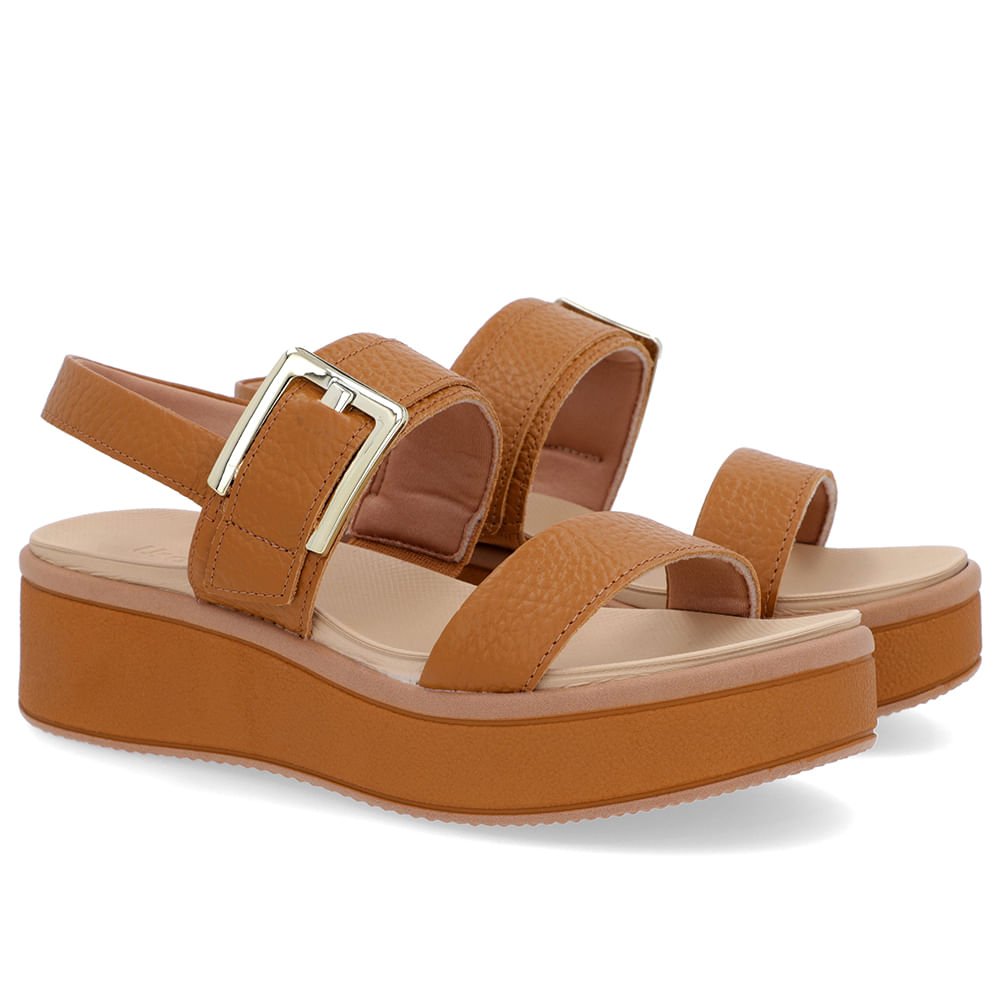 Sandália Salto Plataforma Couro Marrom Fivela Marrom 2