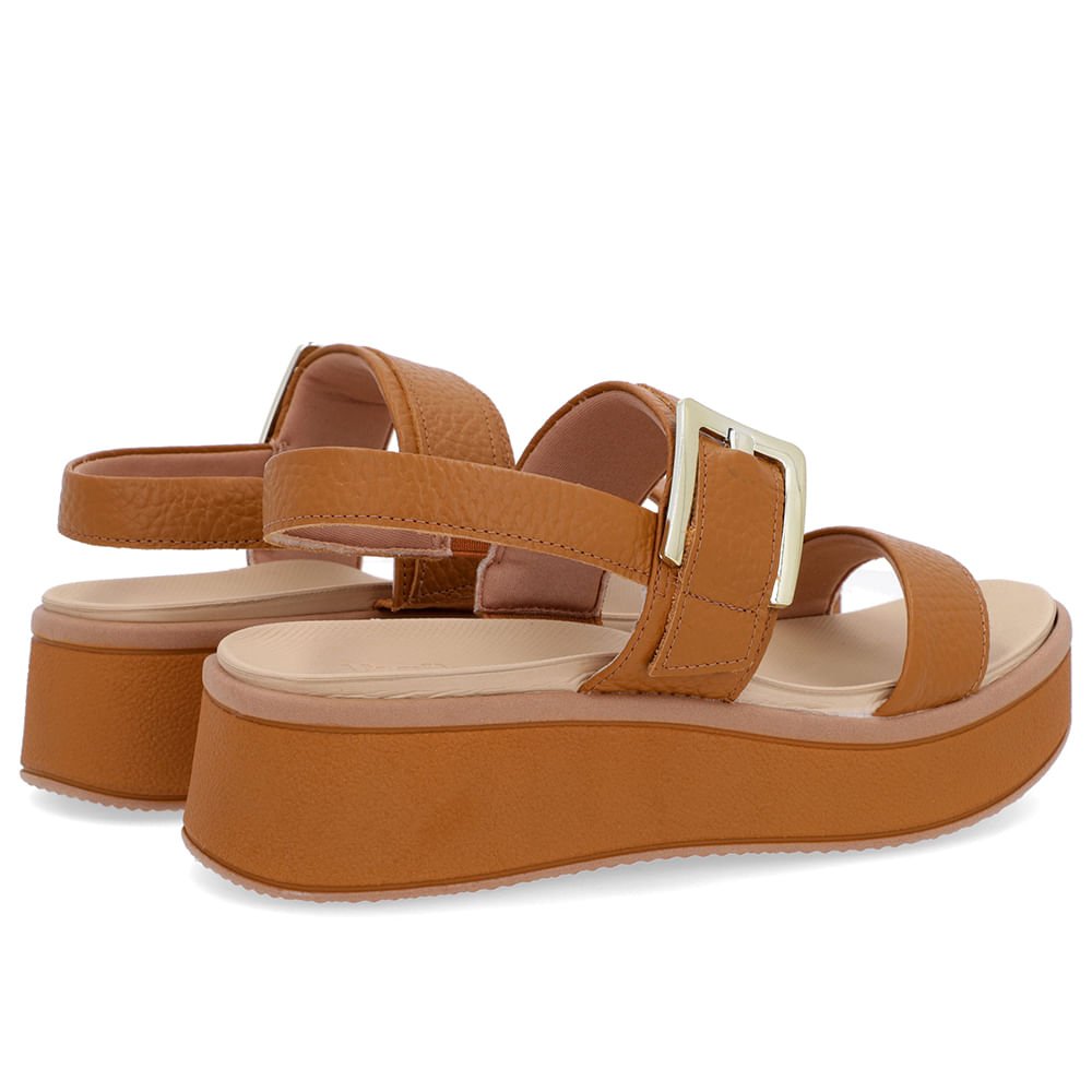 Sandália Salto Plataforma Couro Marrom Fivela Marrom 3