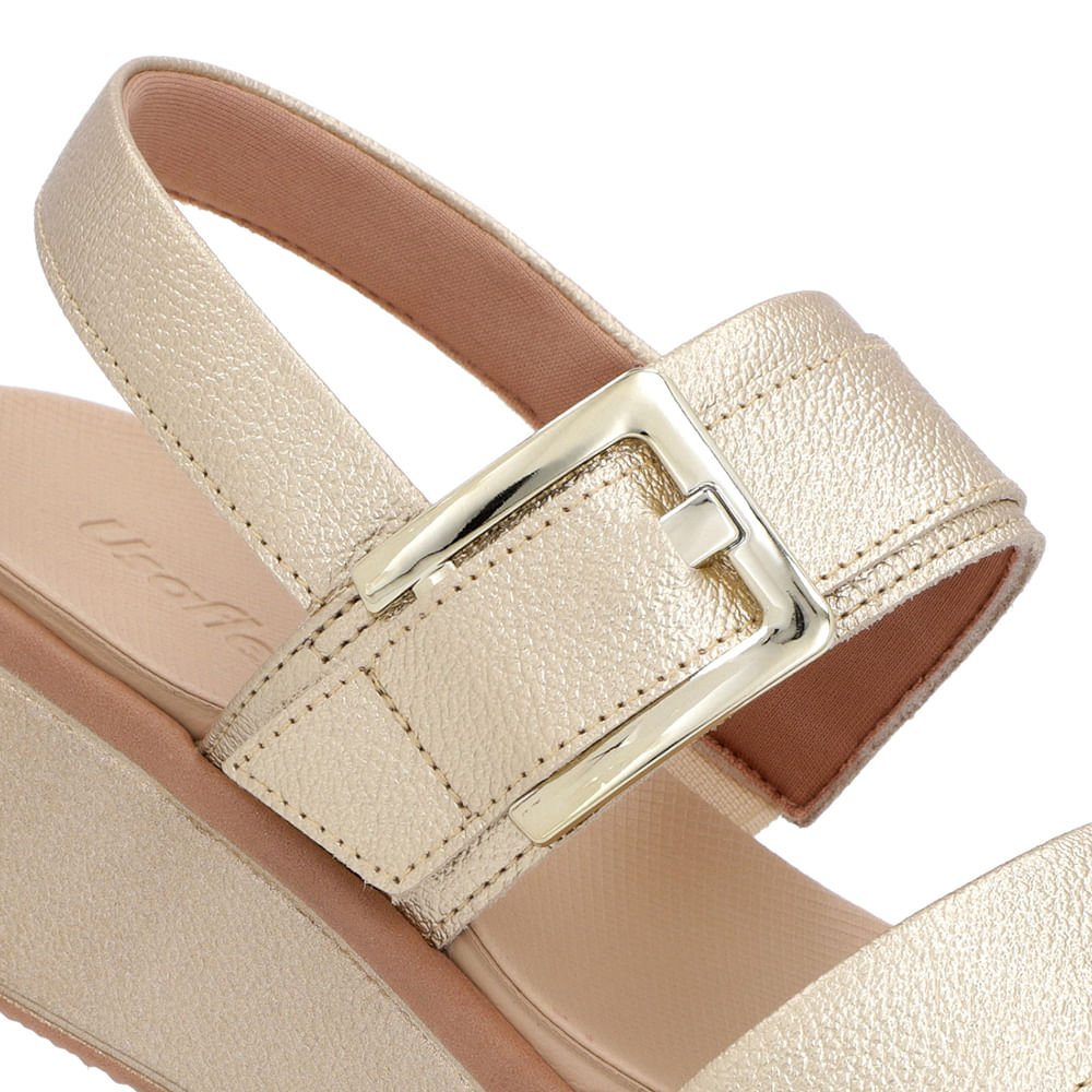 Sandália Salto Plataforma Couro Dourado Fivela Dourado 4