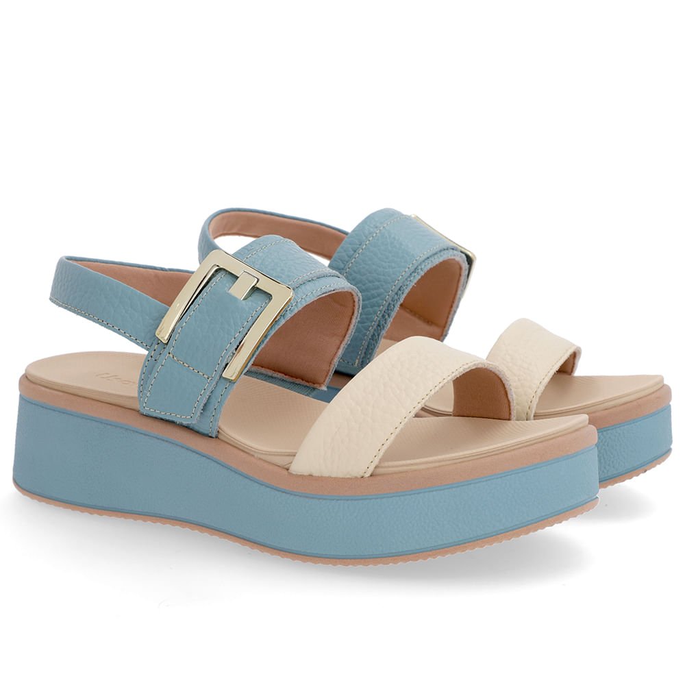 Sandália Salto Plataforma Couro Azul Fivela Azul 2