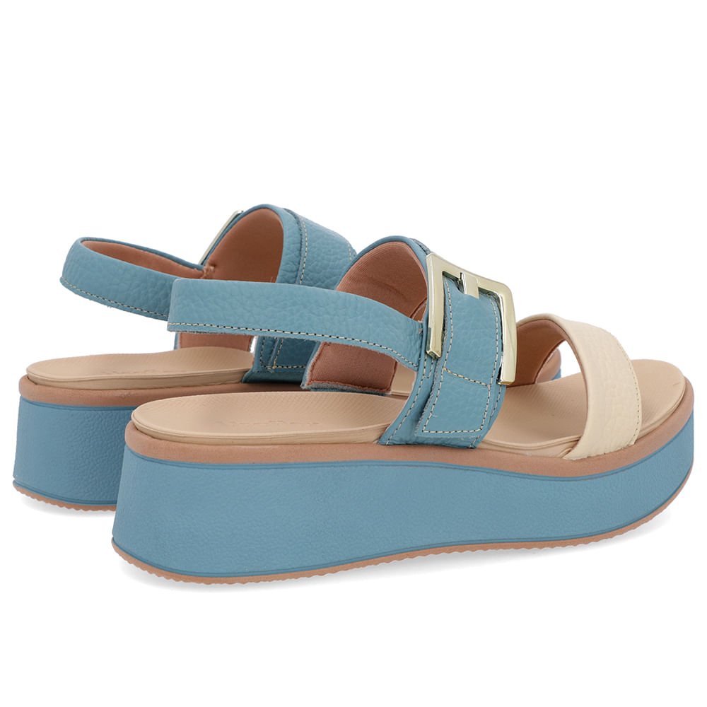 Sandália Salto Plataforma Couro Azul Fivela Azul 3