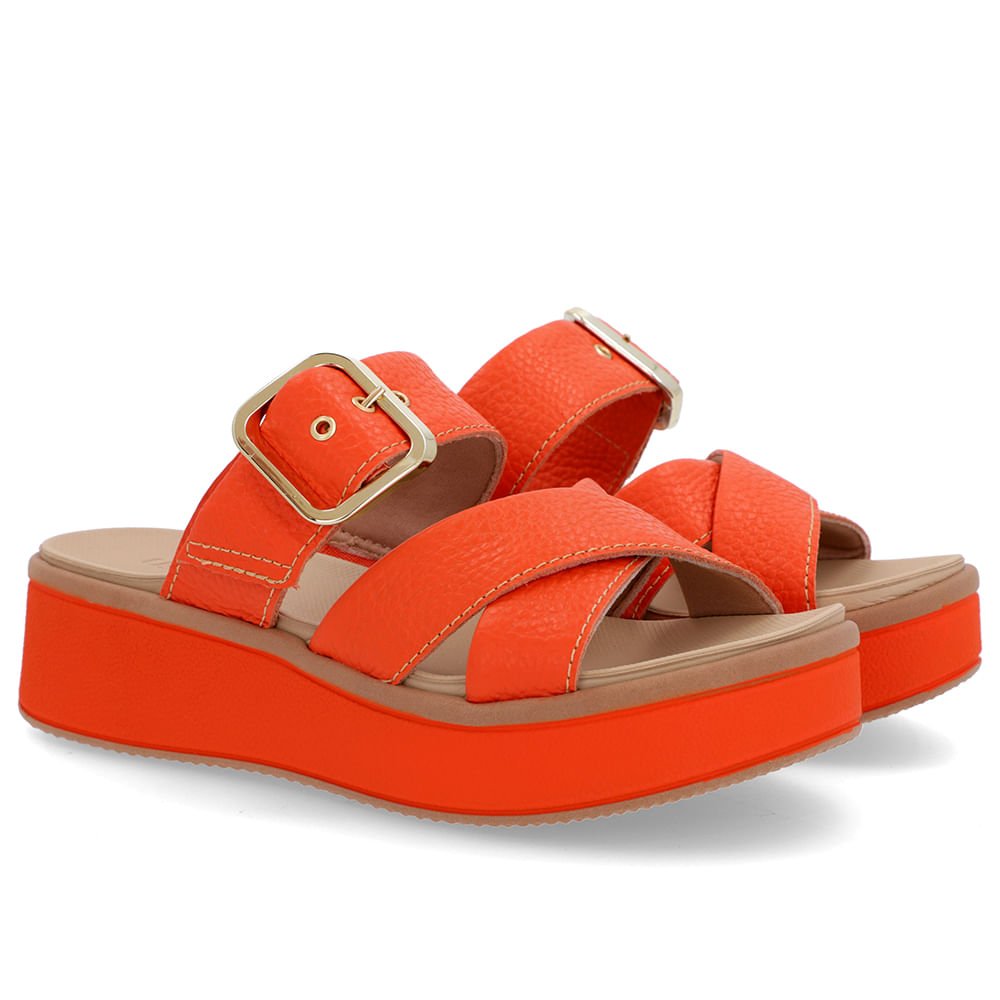Tamanco Plataforma Couro Laranja Fivela Laranja 2