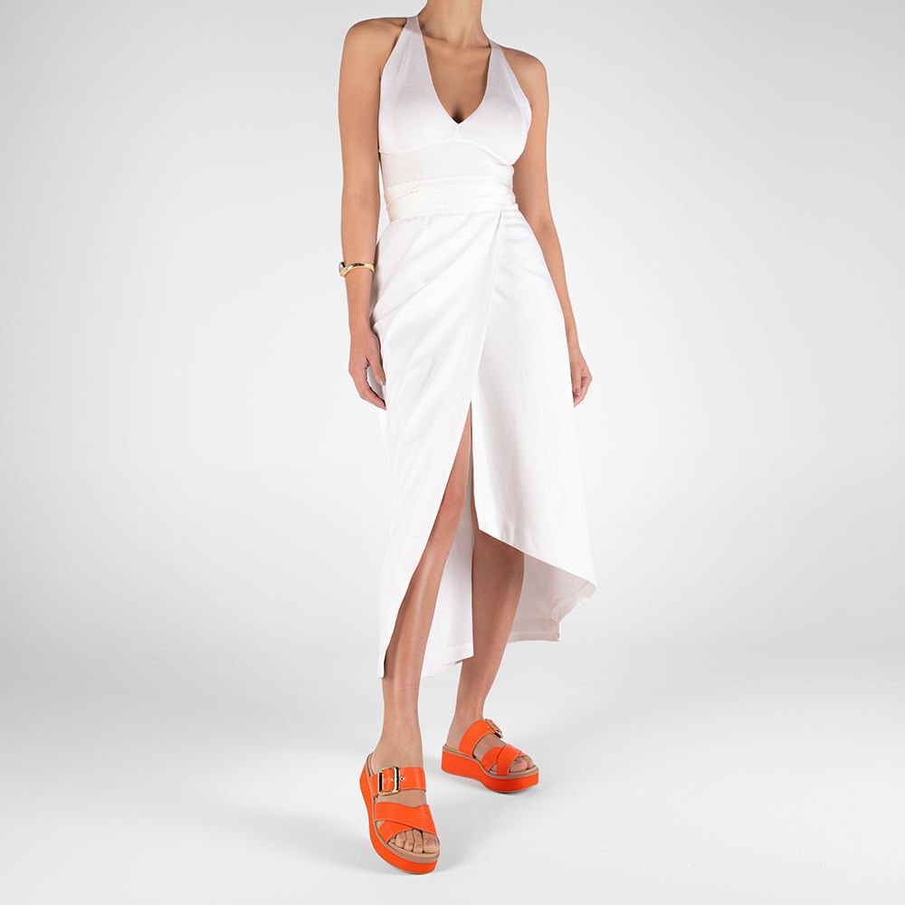 Tamanco Plataforma Couro Laranja Fivela Laranja 4