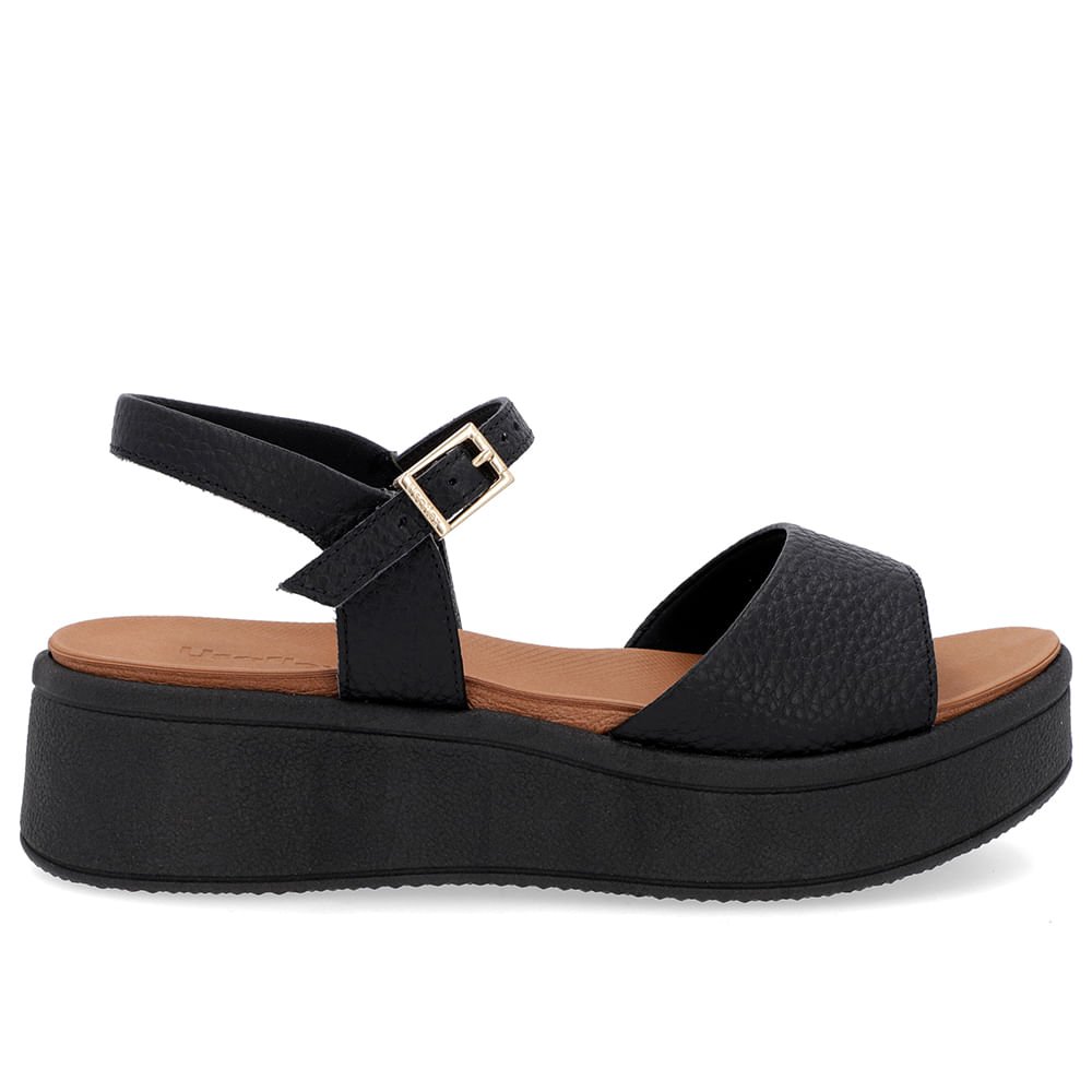 Sandália Salto Plataforma Couro Preta Preto 1