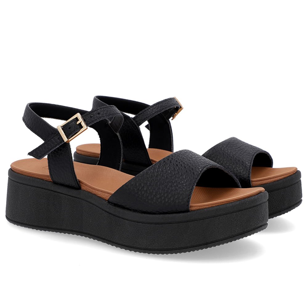Sandália Salto Plataforma Couro Preta Preto 2
