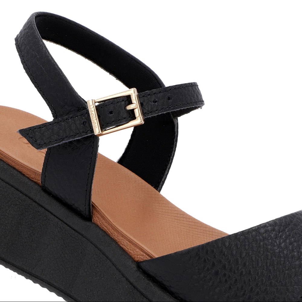 Sandália Salto Plataforma Couro Preta Preto 4