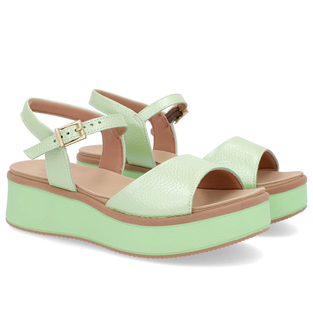 Sandália Salto Plataforma Couro Verde Verde 2