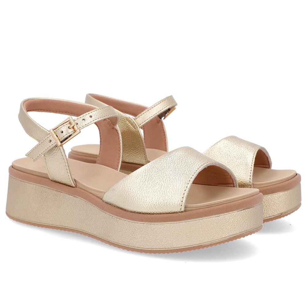 Sandália Salto Plataforma Couro Dourada Dourado 2