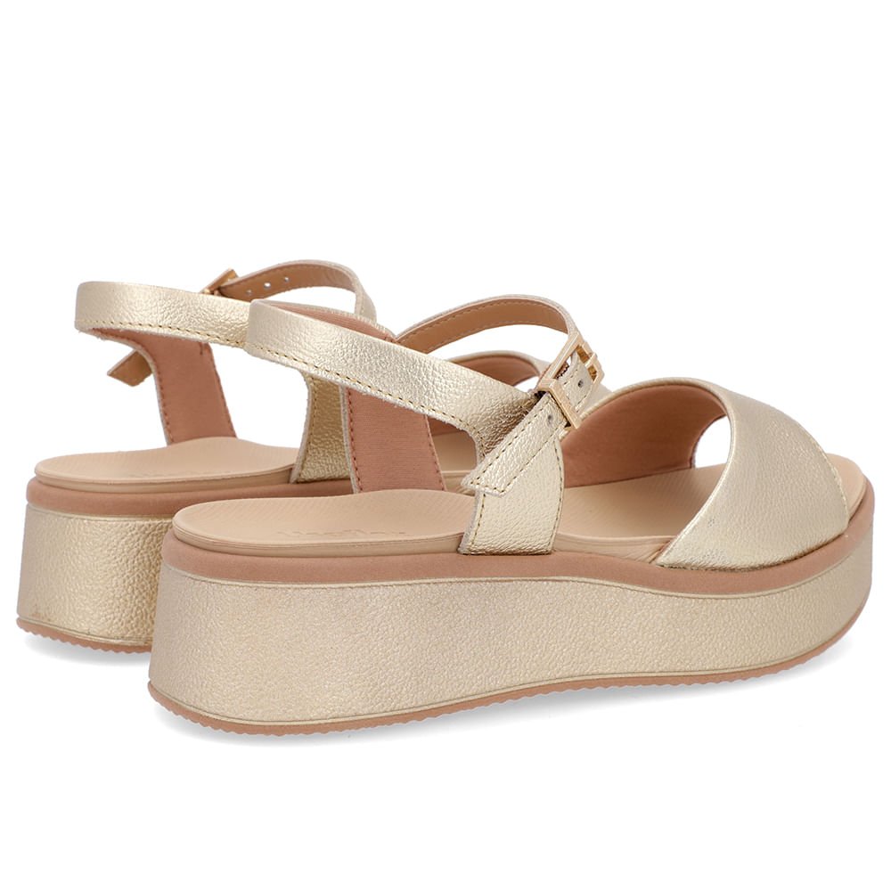 Sandália Salto Plataforma Couro Dourada Dourado 3