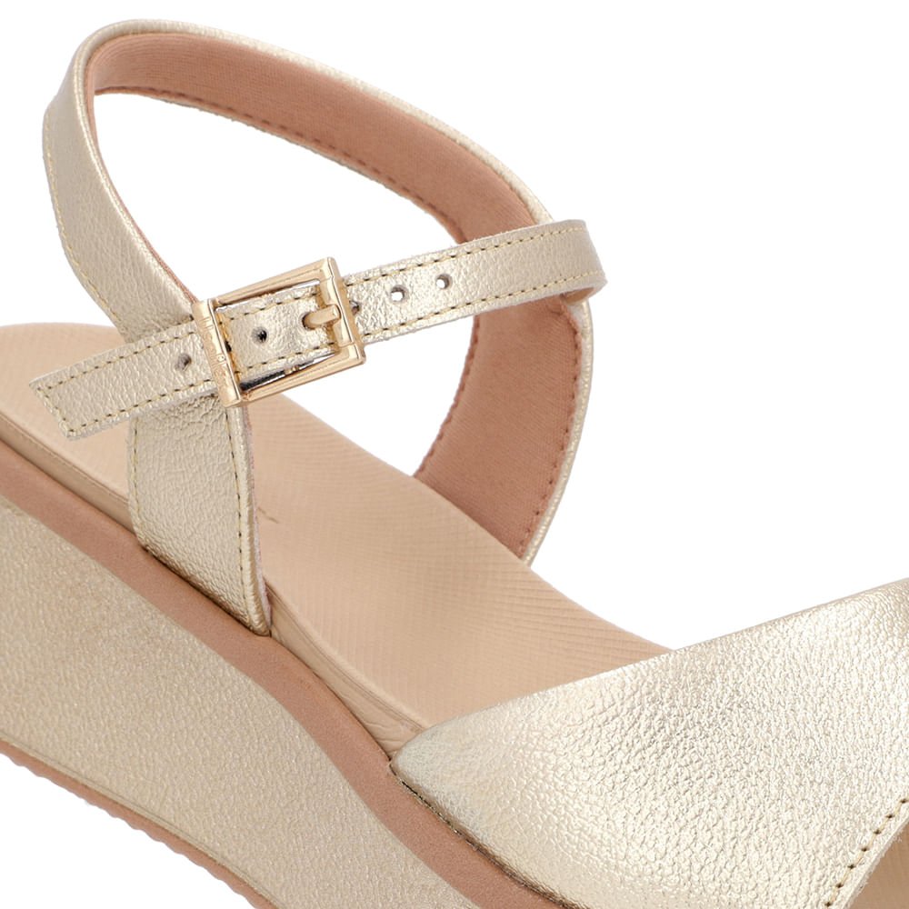 Sandália Salto Plataforma Couro Dourada Dourado 4