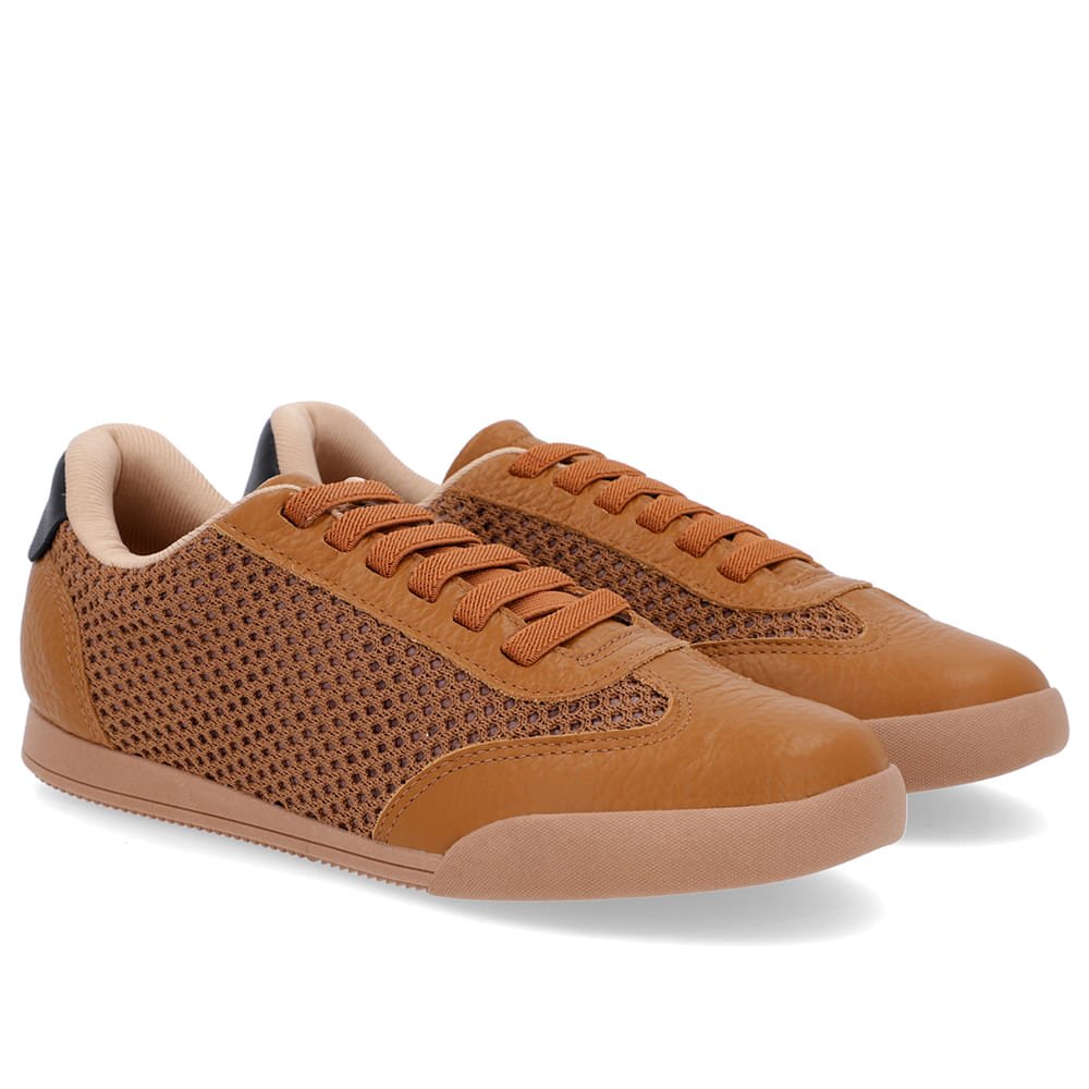 Tênis Básico Marrom Tecido Detalhe Couro Marrom 2