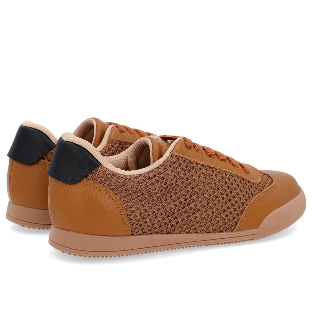 Tênis Básico Marrom Tecido Detalhe Couro Marrom 3