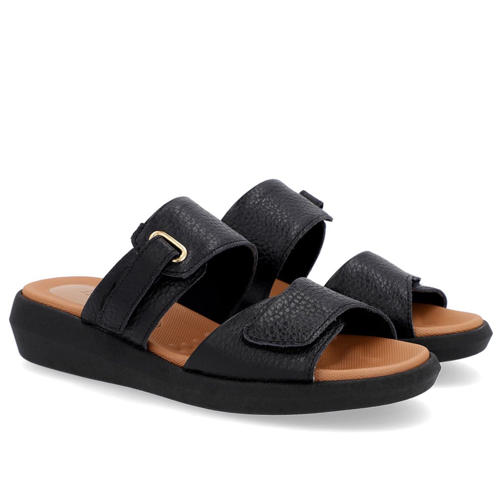 Tamanco Salto Baixo Couro Preto Fecho-Flex Preto 2