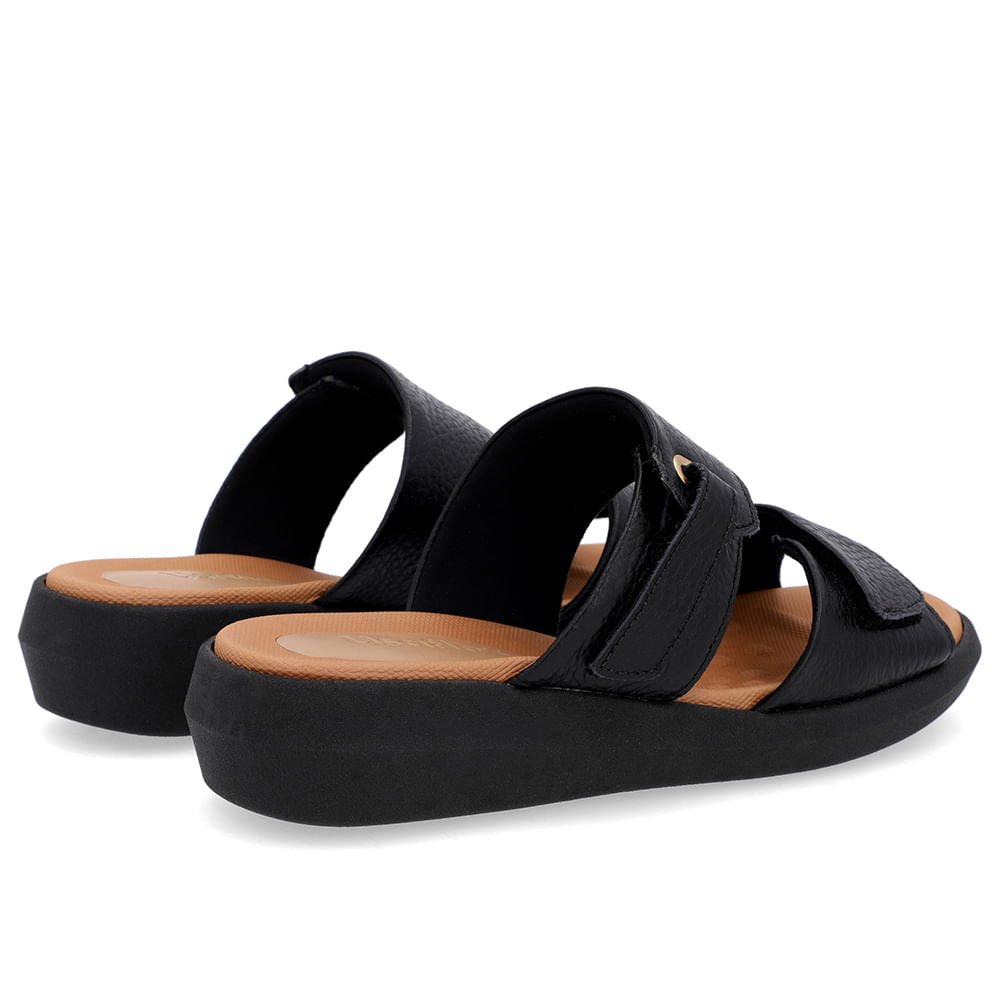 Tamanco Salto Baixo Couro Preto Fecho-Flex Preto 3