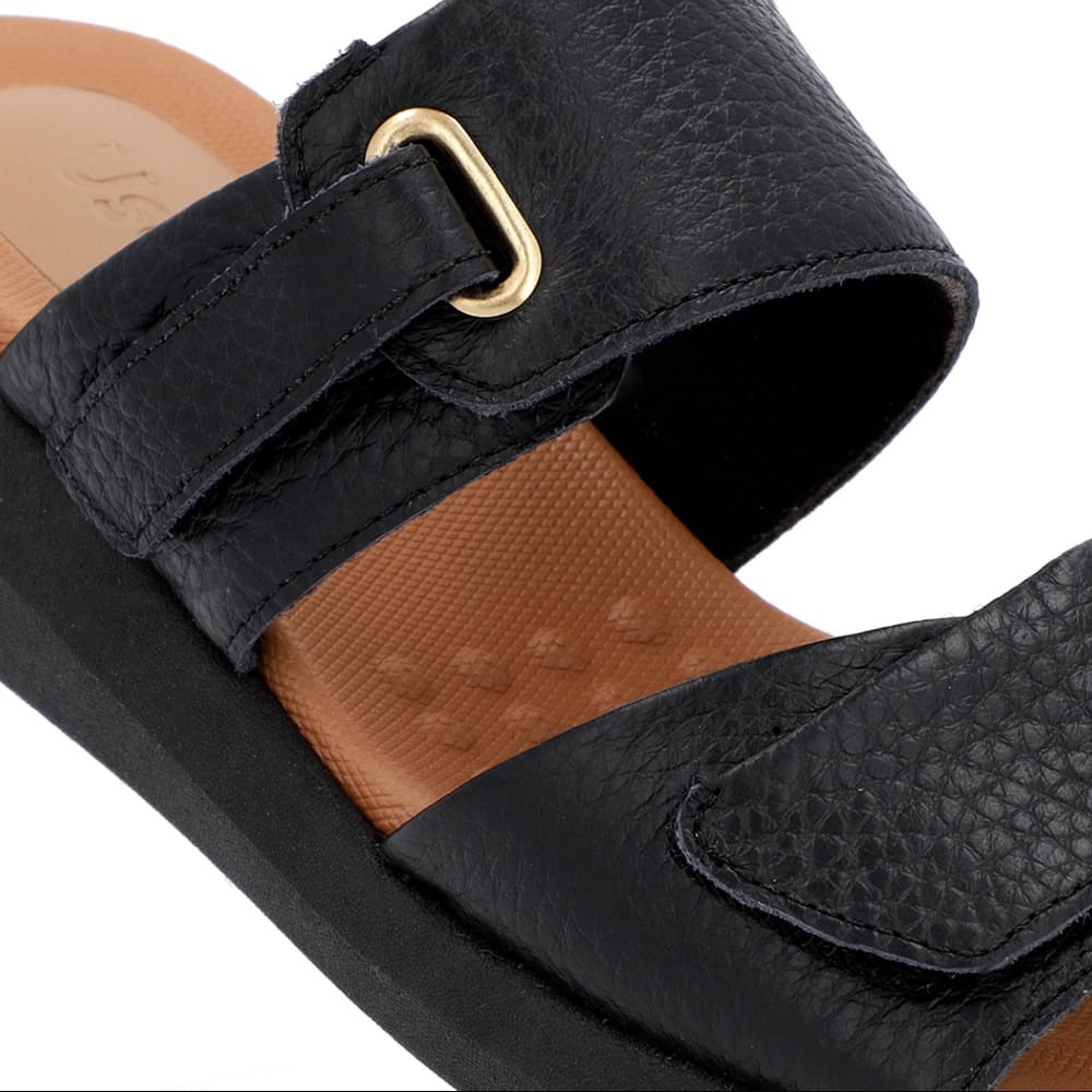 Tamanco Salto Baixo Couro Preto Fecho-Flex Preto 4