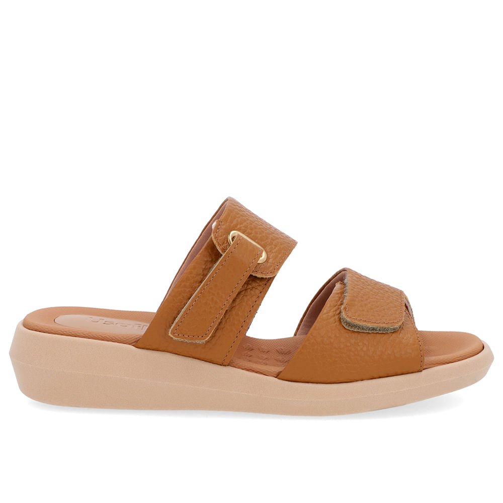 Tamanco Salto Baixo Couro Marrom Fecho-Flex