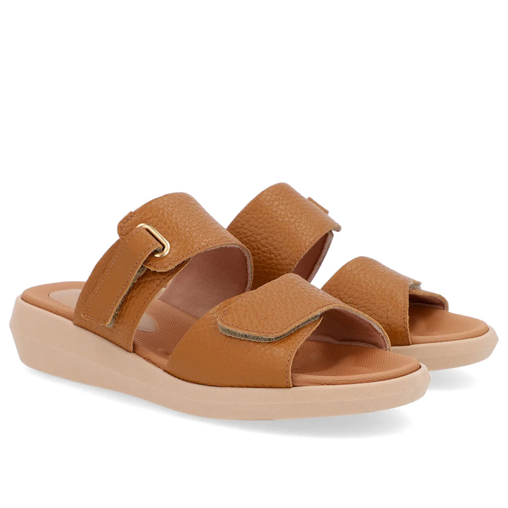 Tamanco Salto Baixo Couro Marrom Fecho-Flex Marrom 2