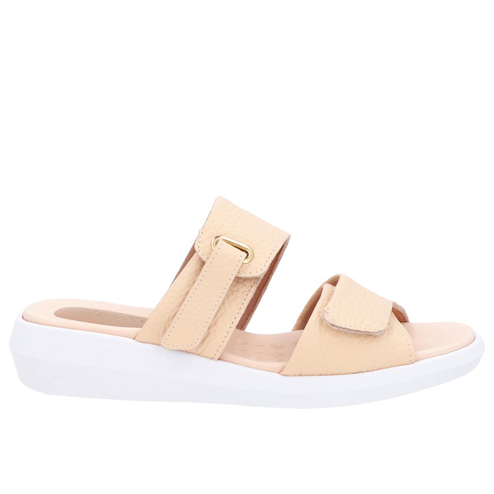 Tamanco Salto Baixo Couro Laranja Claro Fecho-Flex