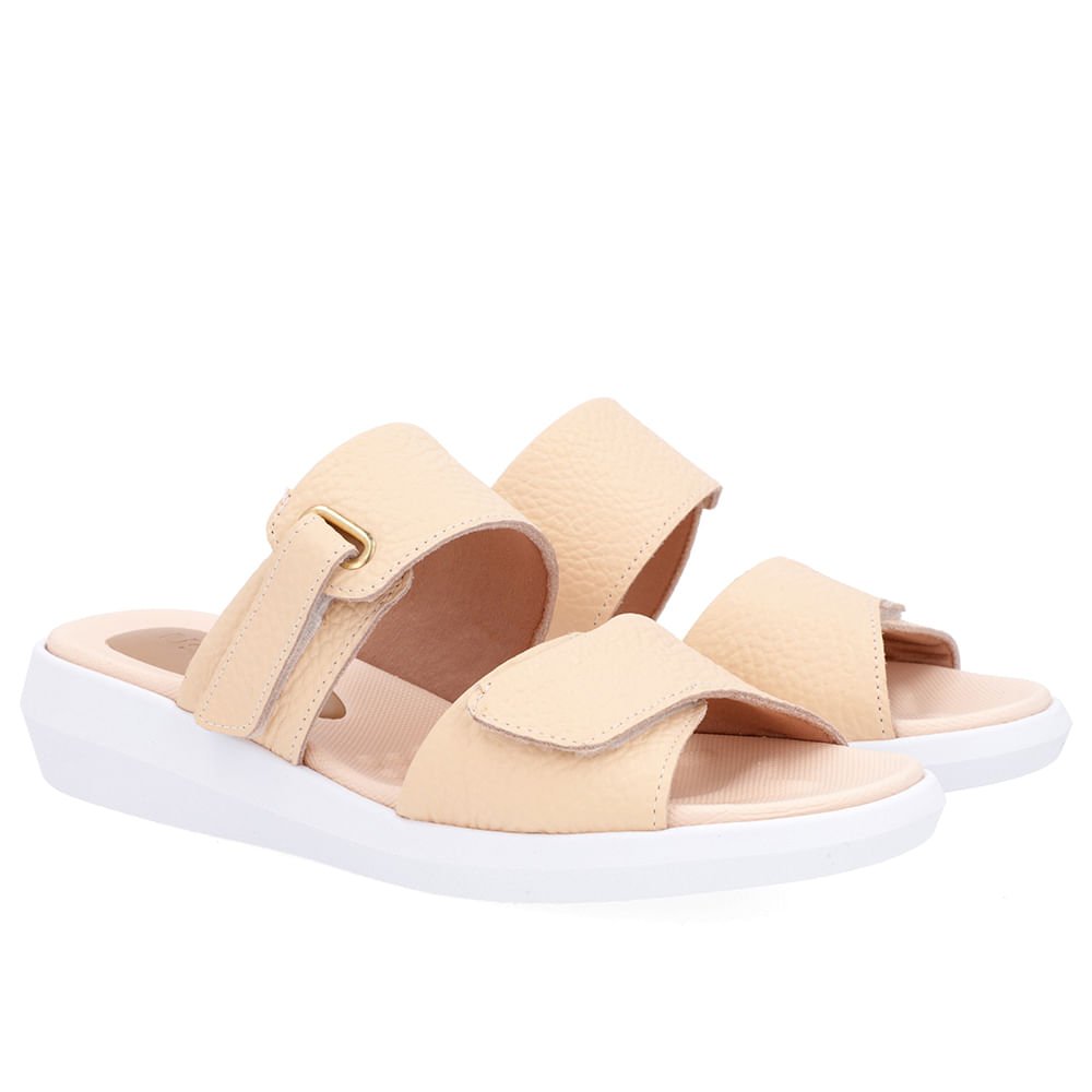 Tamanco Salto Baixo Couro Laranja Claro Fecho-Flex Laranja 2