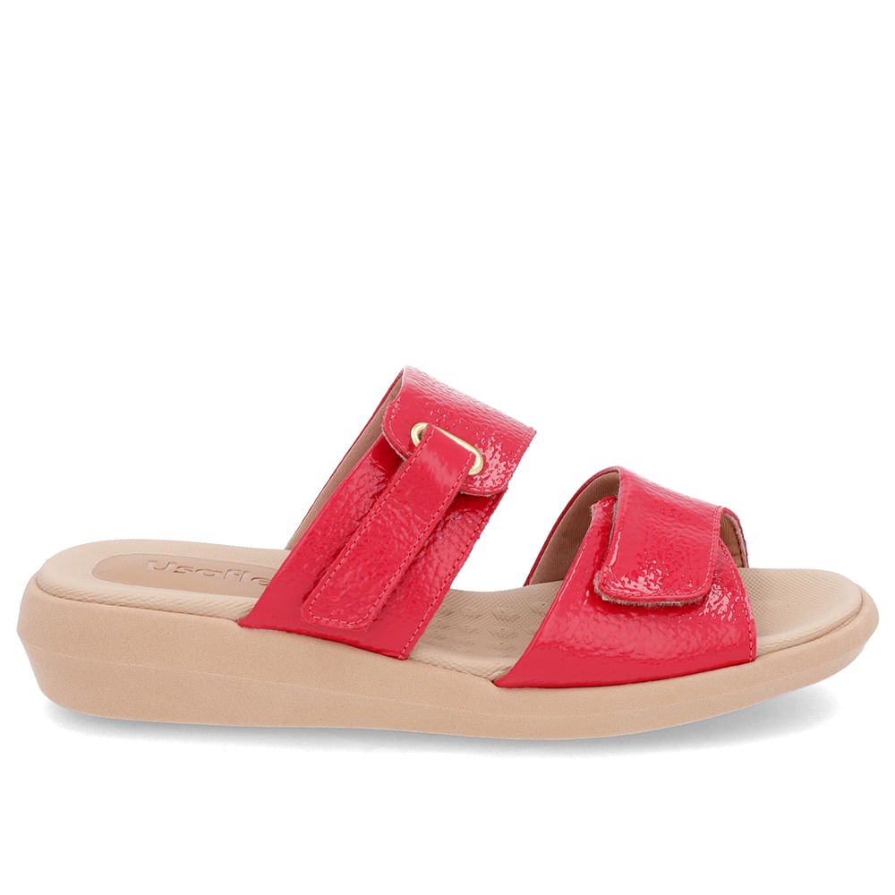 Tamanco Salto Baixo Couro Verniz Vermelho Fecho-Flex