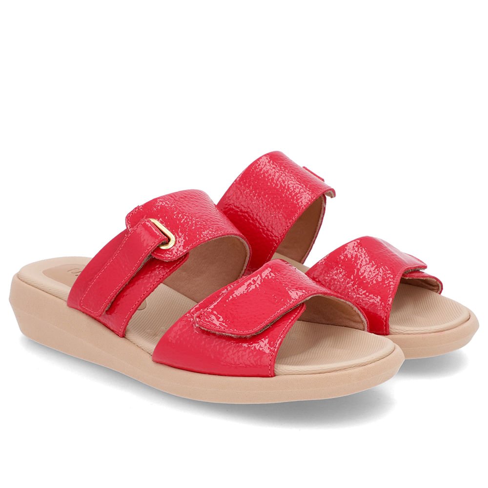 Tamanco Salto Baixo Couro Verniz Vermelho Fecho-Flex Vermelho 2