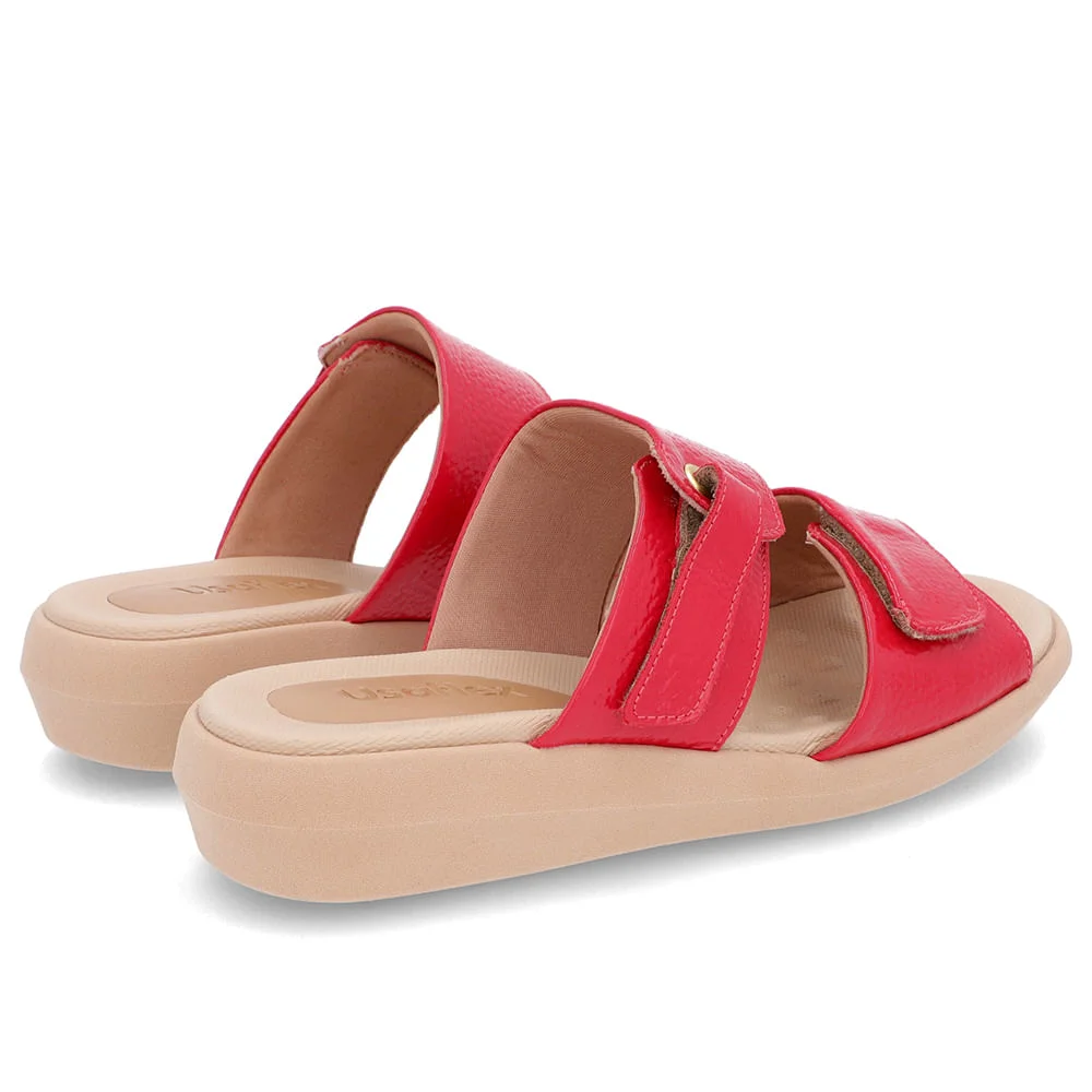 Tamanco Salto Baixo Couro Verniz Vermelho Fecho-Flex Vermelho 3