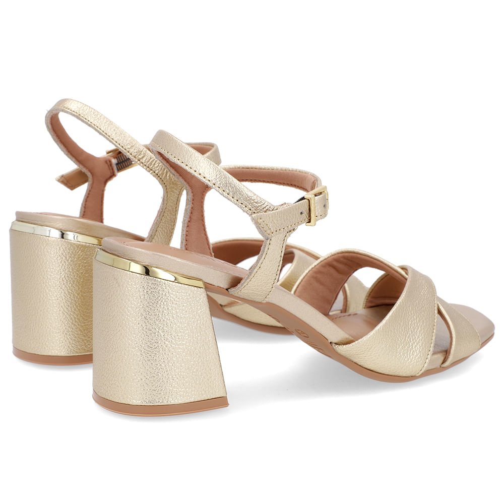 Sandália Salto Bloco Couro Dourada Detalhe Salto Dourado 3