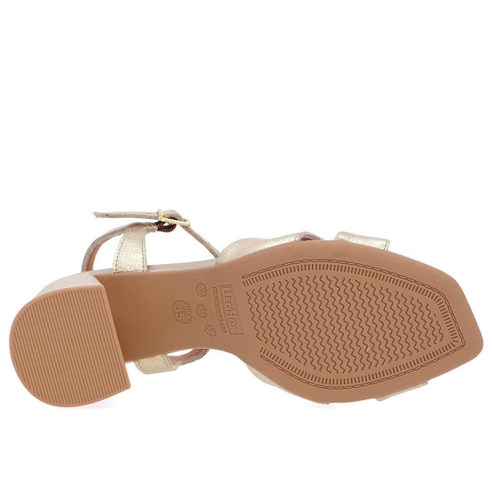 Sandália Salto Bloco Couro Dourada Detalhe Salto Dourado 5