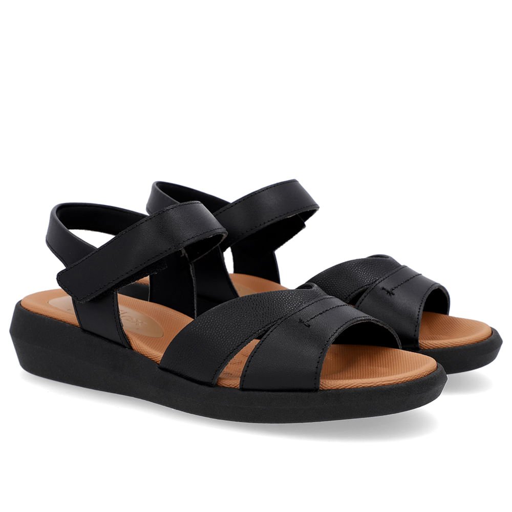 Sandália Salto Baixo Couro Preta Preto 2