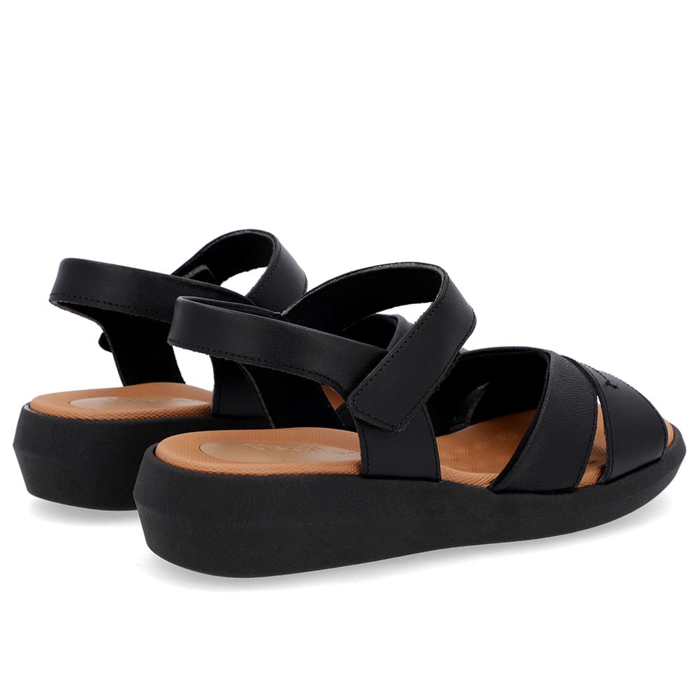 Sandália Salto Baixo Couro Preta Preto 3