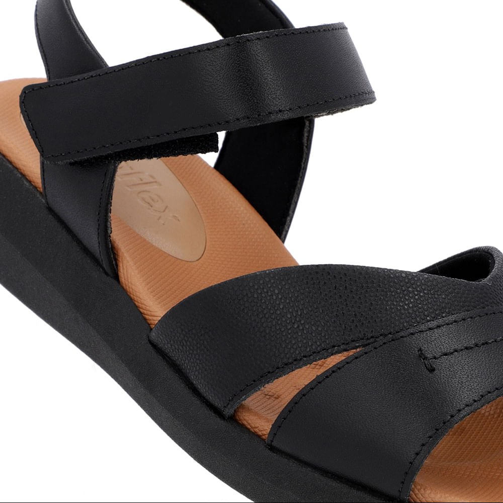 Sandália Salto Baixo Couro Preta Preto 4