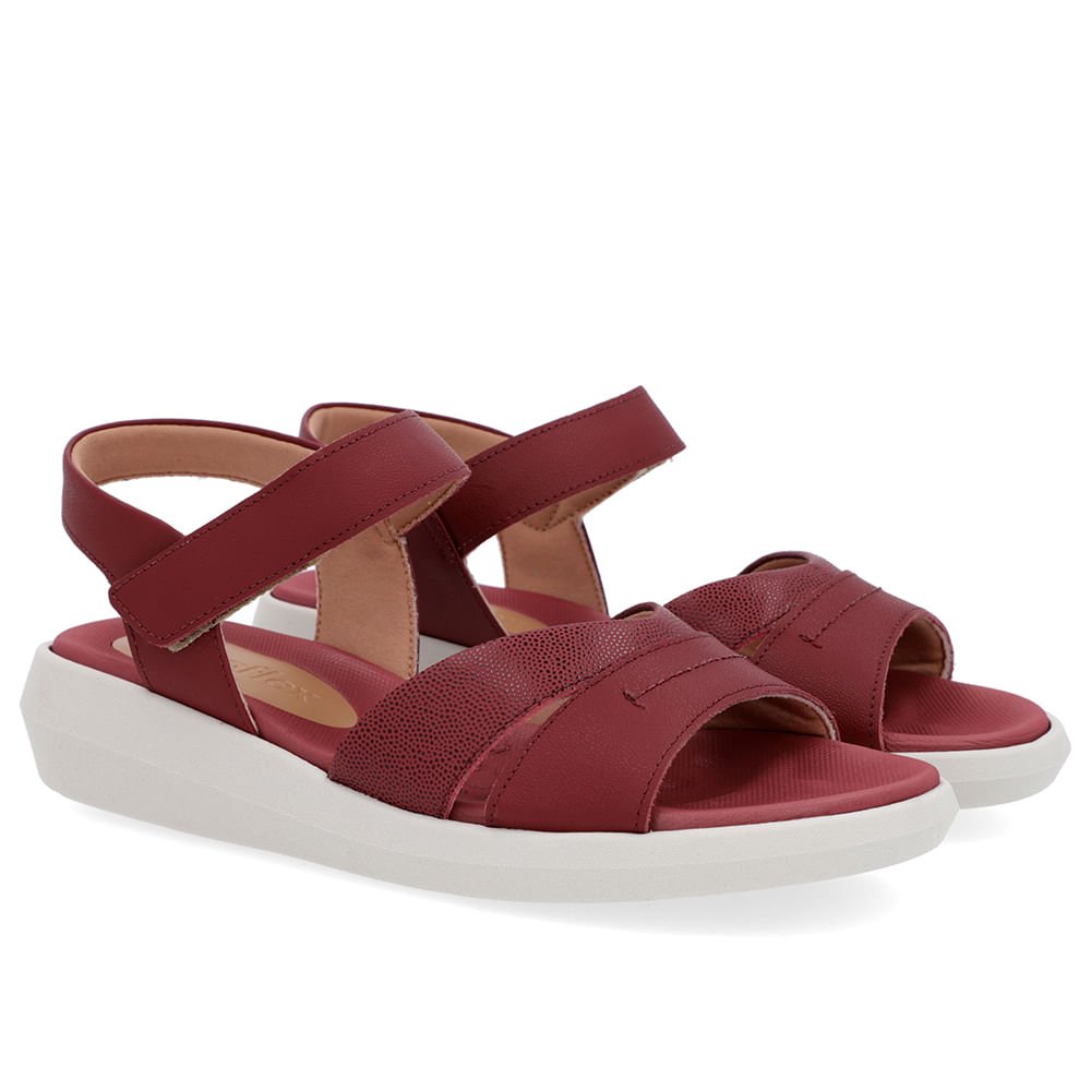 Sandália Salto Baixo Couro Vermelha Bordô 2