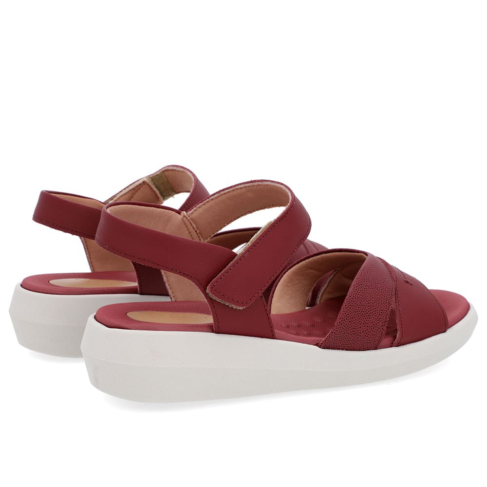 Sandália Salto Baixo Couro Vermelha Bordô 3