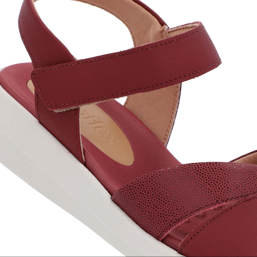 Sandália Salto Baixo Couro Vermelha Bordô 4