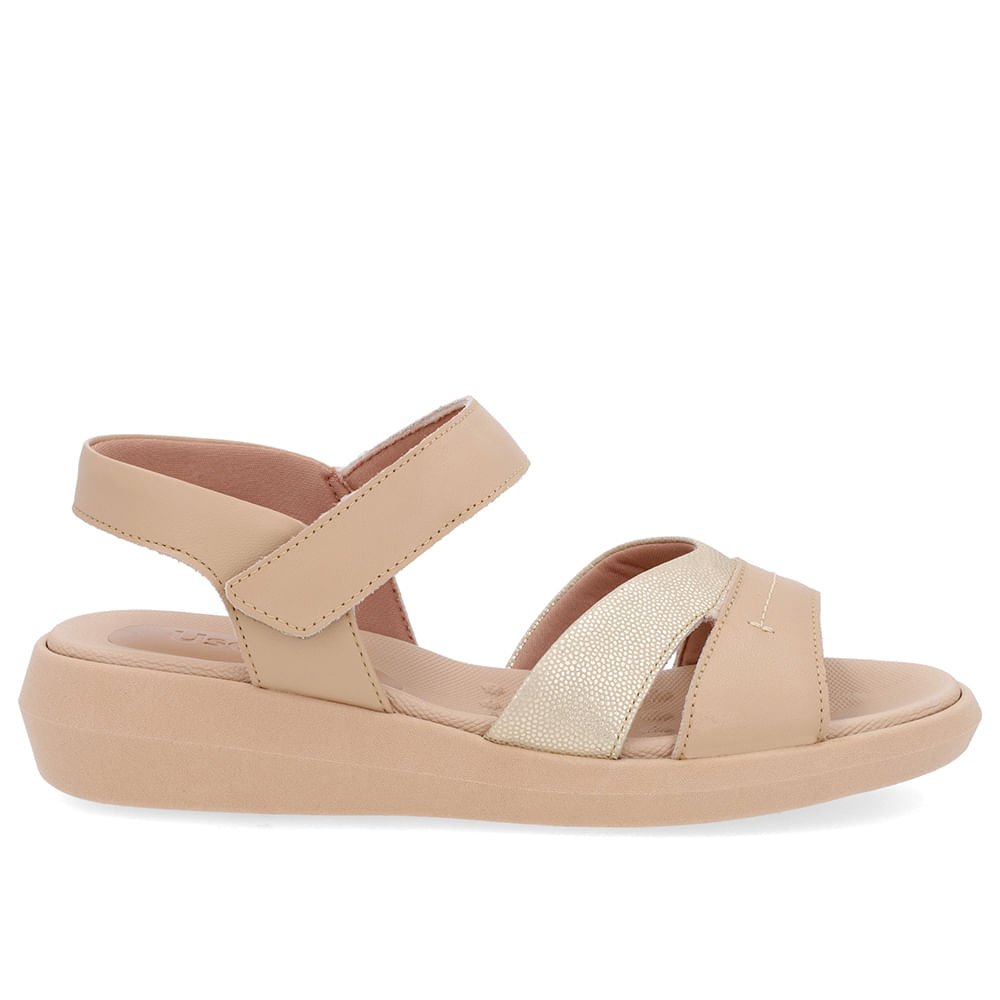 Sandália Salto Baixo Couro Bege