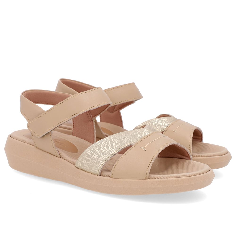 Sandália Salto Baixo Couro Bege Bege 2