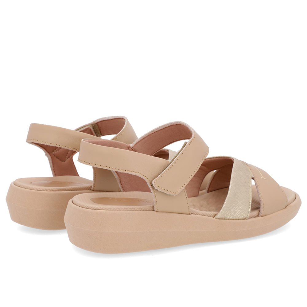 Sandália Salto Baixo Couro Bege Bege 3