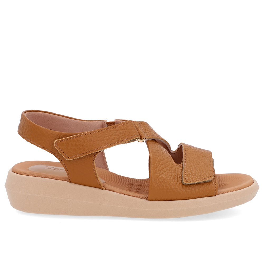 Sandália Ajuste Fecho-Flex Couro Marrom