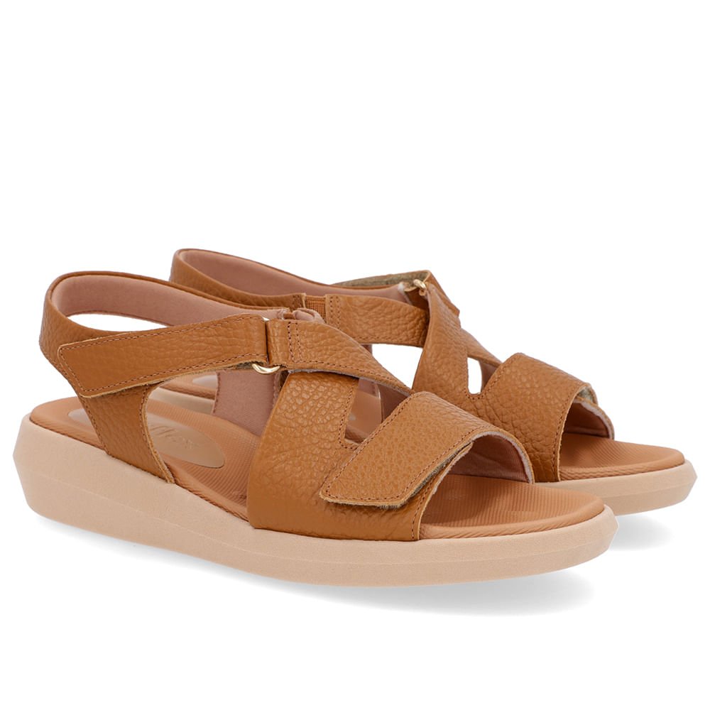 Sandália Ajuste Fecho-Flex Couro Marrom Marrom 2