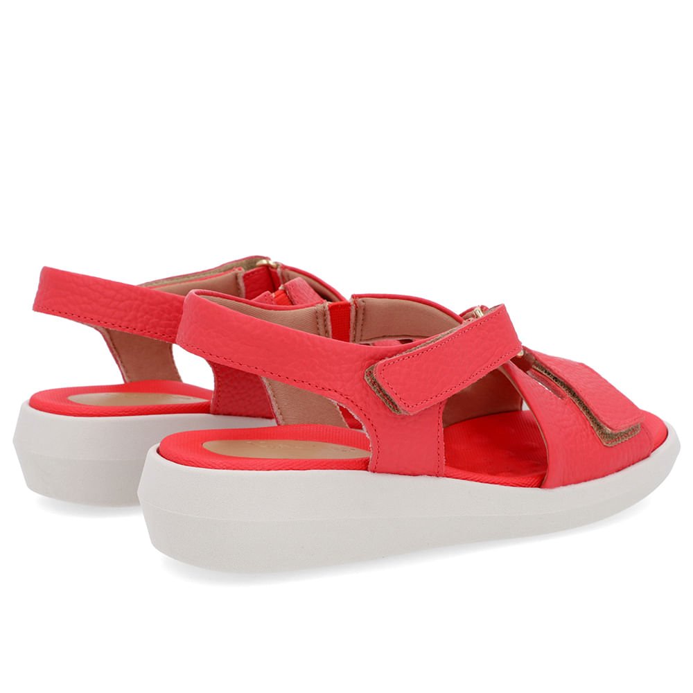 Sandália Ajuste Fecho-Flex Couro Vermelha Vermelho 3