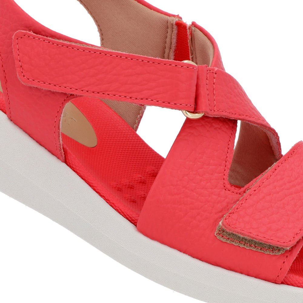 Sandália Ajuste Fecho-Flex Couro Vermelha Vermelho 4