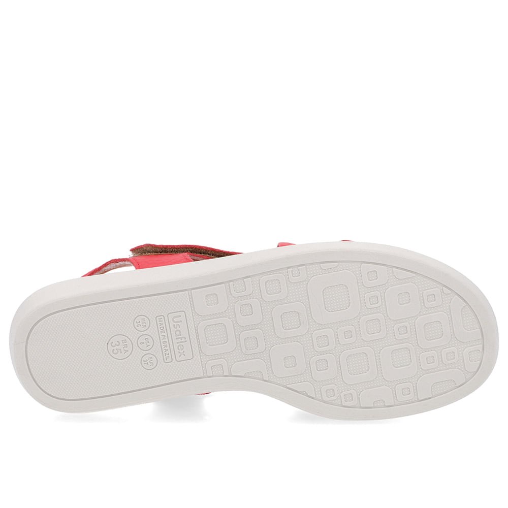 Sandália Ajuste Fecho-Flex Couro Vermelha Vermelho 5