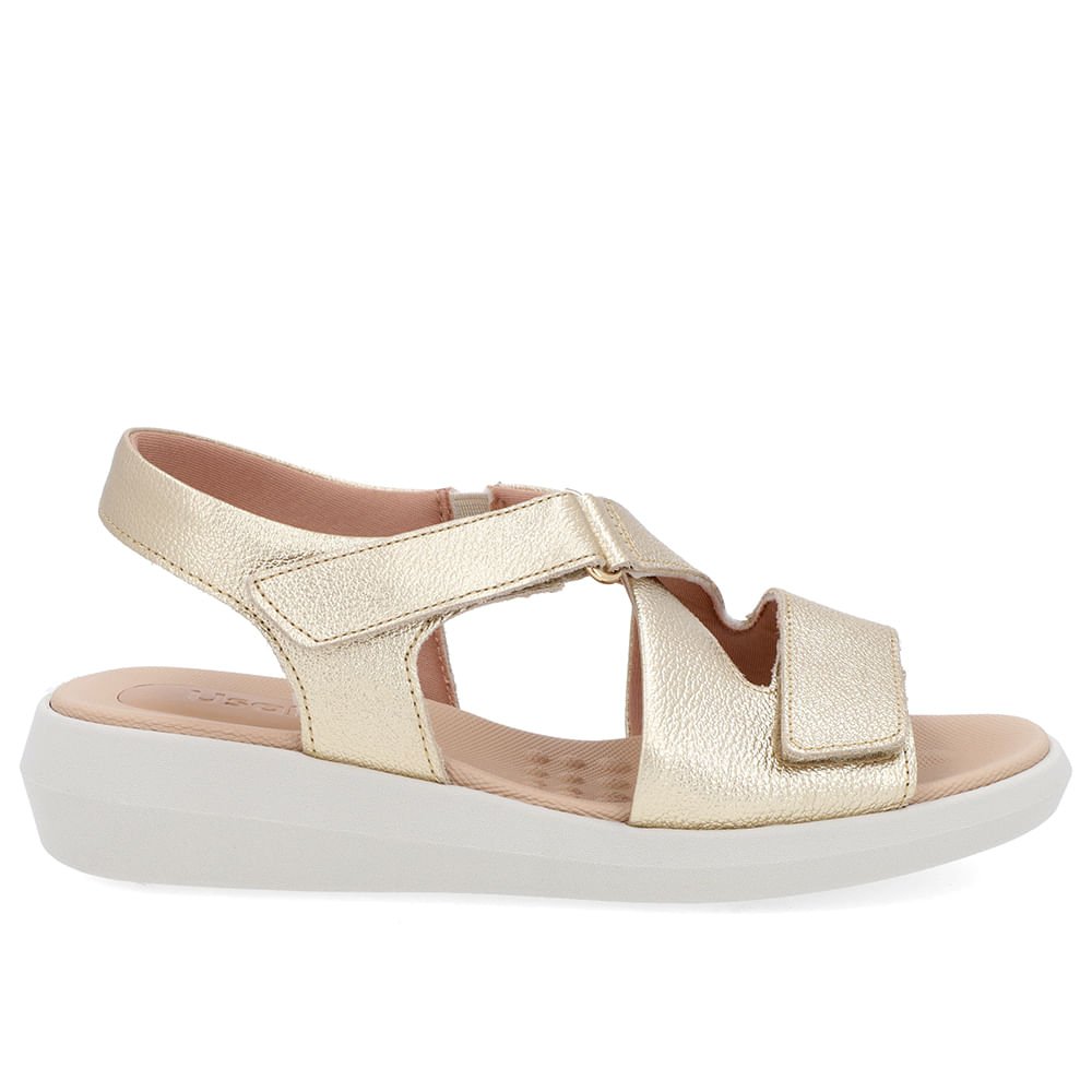 Sandália Ajuste Fecho-Flex Couro Dourada Dourado 1