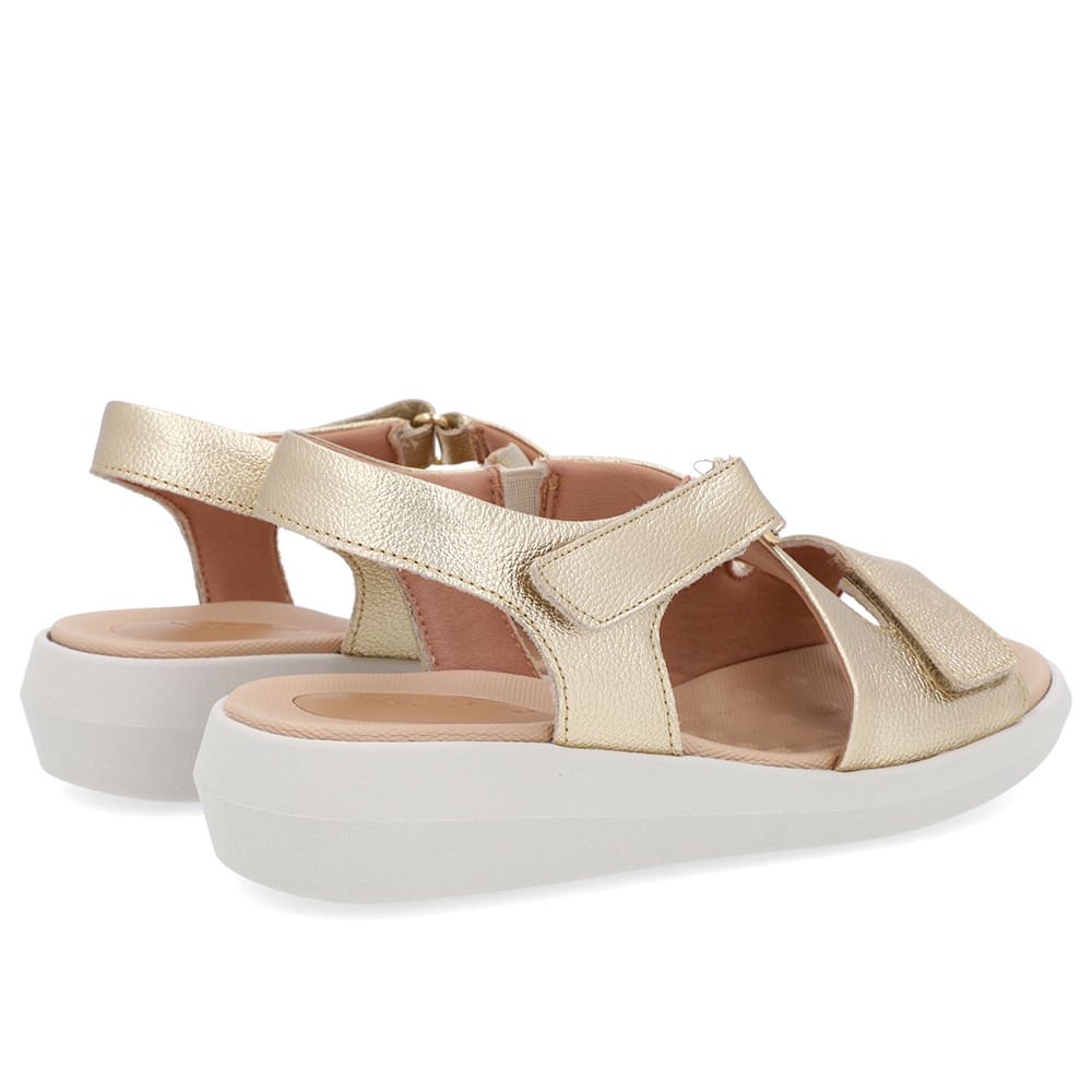 Sandália Ajuste Fecho-Flex Couro Dourada Dourado 3